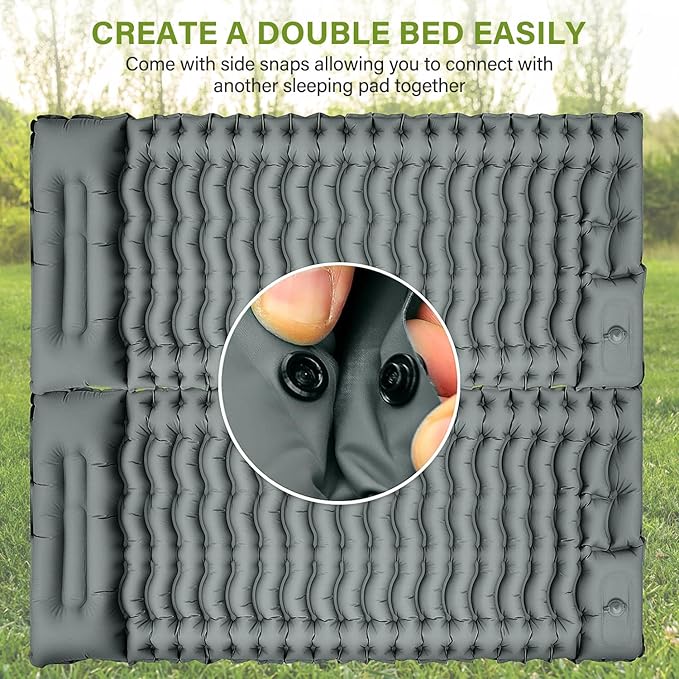 Camping Sleeping Pad, Ultralight Camping Mat with Pillow Built-in Foot Pump Inflatable Sleeping Pads Compact for Camping Backpacking Hiking Traveling - Gray