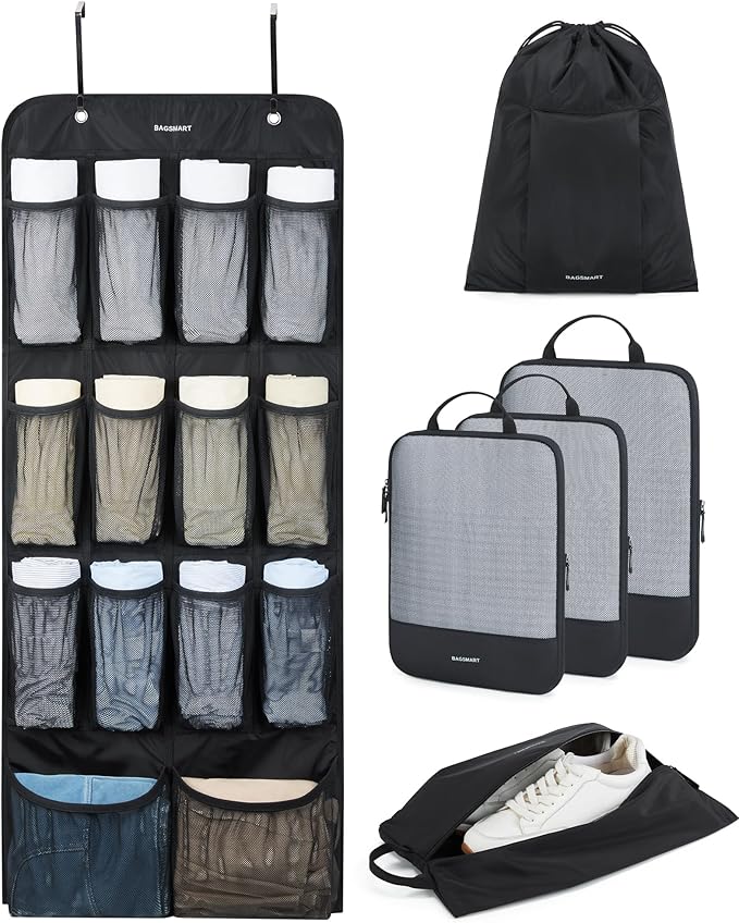 BAGSMART Hanging Compression Packing Cubes for Closet Organizers And Storage, 6 Set Suitcase Organizer Bags Set, Cruise Travel Essentials for Women | Hanging, Compression, Packing Cubes, for Women