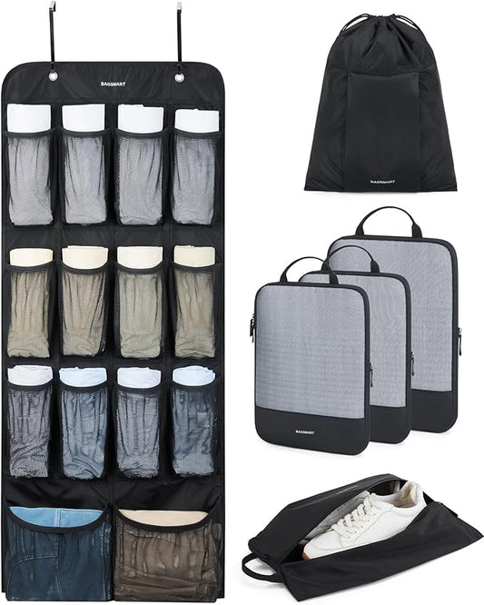BAGSMART Hanging Compression Packing Cubes for Closet Organizers And Storage, 6 Set Suitcase Organizer Bags Set, Cruise Travel Essentials for Women | Hanging, Compression, Packing Cubes, for Women