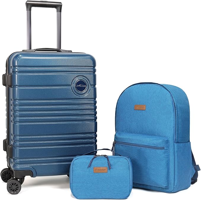 ABS+PC Carry on Luggage set with backpack 3 Pcs suitcace with Spinner wheels TSA Lock 20-In hardshell Lightweight Luggage set(Navy)