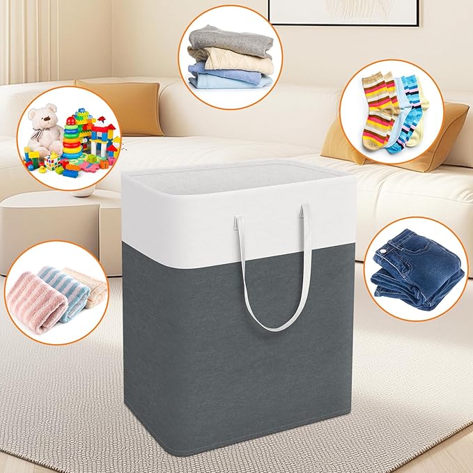 TasticTotes laundry basket 3-Pack, laundry hamper, Hamper with handles, collapsible laundry baskets, Waterproof dirty clothes hamper, Towel Storage for Home or Dorm, 125L-Grey