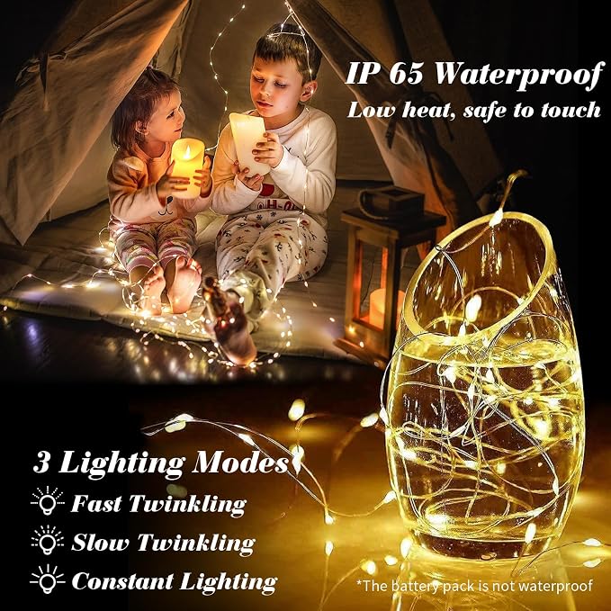 ZGWJ 12 Pack Fairy Lights, Mini String Lights, Warm and Purple | Battery Operated 7 FT 20 LED Waterproof 3 Modes for DIY, Parties, Wedding, Halloween, Christmas Decoration