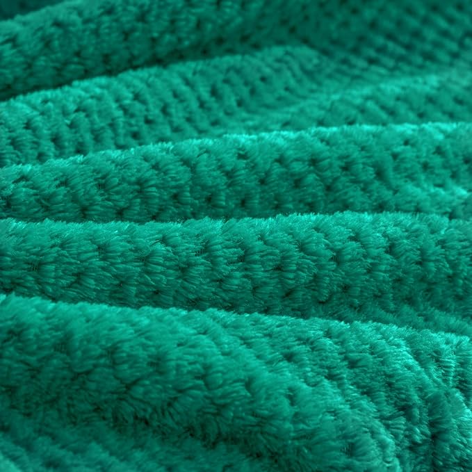 BEDELITE Travel Blanket with Bag, Ultra-Soft Jacquard Fleece Blanket with Luggage Sleeve & Backpack Clip, Airplane Blanket Travel Essentials, Teal