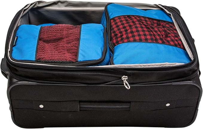 TravelWise 5 Piece Packing Cubes Set, Lightweight Luggage Organizer with Mesh Panels and 2 Way Zippers, Includes Small, Medium and Large Cubes for Travel, Blue