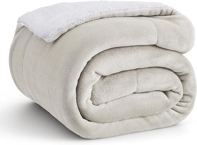 Bedsure GentleSoft Sherpa Fleece Twin Size Blanket for Couch, Non-Heated, Thick and Warm Throw for Women and Men, Soft Fuzzy Plush Twin Blanket for Winter, Linen, 60x80 Inches
