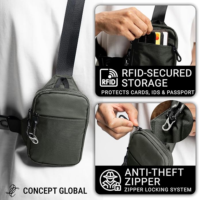Travel Sling Bag for Men & Women - Water Resistant Crossbody Multipocket Chest Bag with Anti-Theft & RFID