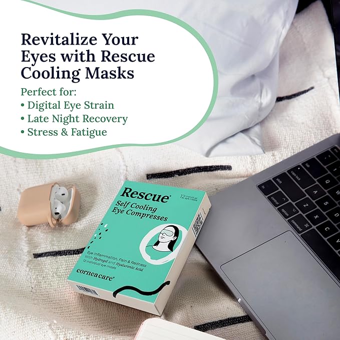 CorneaCare Rescue: Hydrogel Self Cooling Compress | Cold Eye Masks for Puffy Eyes | Self Cooling Eye Compress for Fast Relief | Travel Ready | 6 Count