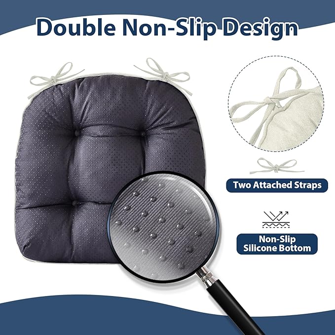 Chair Cushions for Dining Chairs, Seat Cushions for Kitchen Chairs, Indoor Seat Cushions with Ties, Tufted Foam Chair Pads, Non Slip Chair Cushions Set of 4, 15.5" x 15.5" x 4", Beige