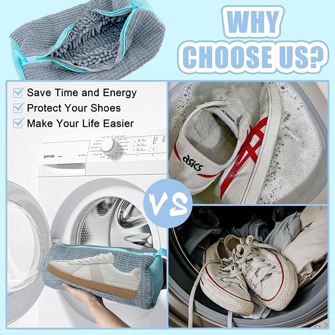 Shoe Washing Machine Bag, 2 Pack – Reusable, Fits All Shoe Types, 360° Deep Cleaning with Self-Locking Zipper, Wash Two Pairs at Once, Protects Shoes and Washing Machines(Gray)
