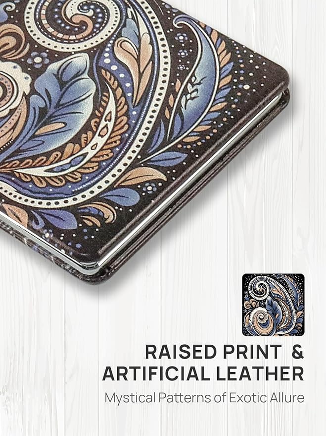 OMIRO Compact Mirror, Unique Painting PU Leather 1X/3X Magnification, Ultra Portable for Purses, 2.4" W x 3.4" L (Paisley)