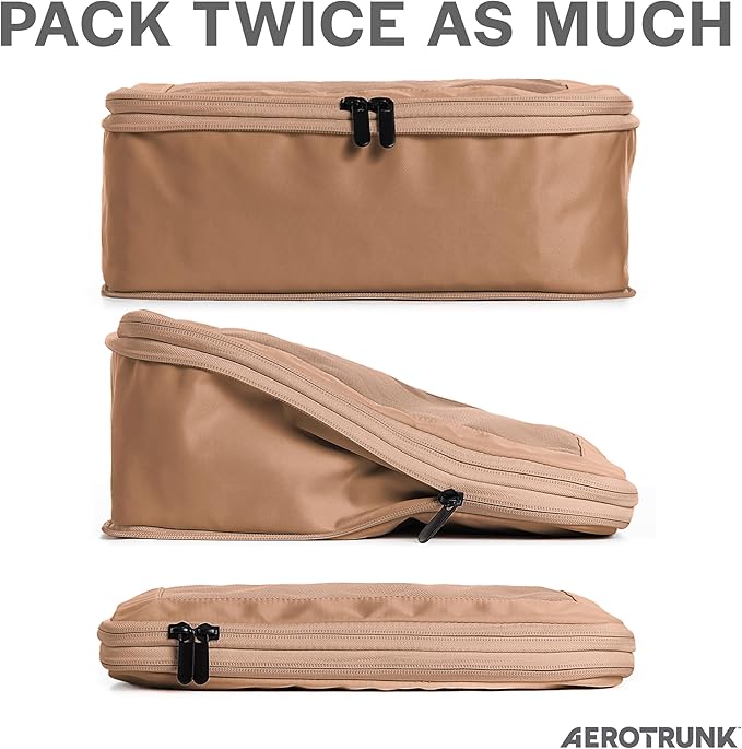 Aerotrunk Compression Packing Cubes for Travel - Luggage Organizer Bags - Double Zipper Packing Cubes for Suitcases (12-Pack, Mocha)