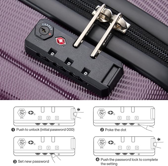 Hanke Luggage Sets 2 piece Carry On Luggage with Wheels PC Hard Shell Suitcases Lightweight Checked Travel Luggage Large Travel Suitcase Woman Men 20/29 Inch（Purple）