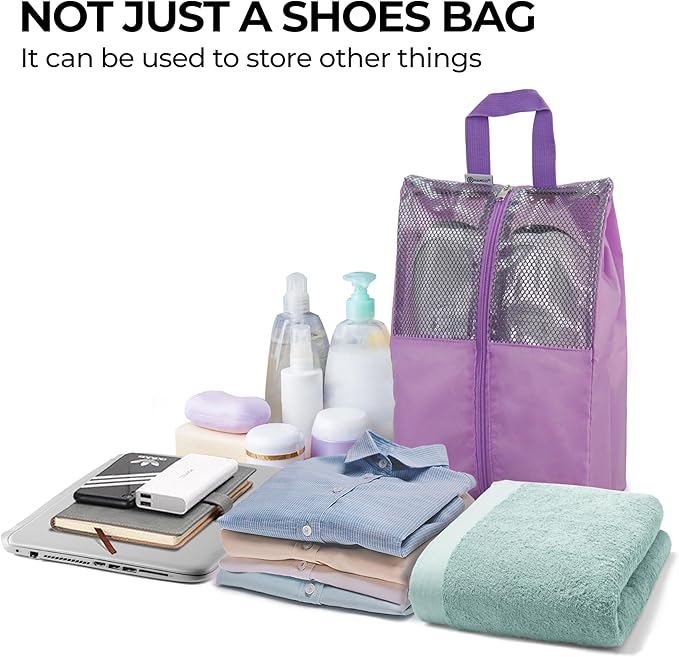 Shoe Bags For Travel, Used As For Storage or Shoe Travel Bag, Space Saving When Travelling With This Travel Shoe Bags For Packing, Waterproof Nylon Sneaker Bag. (Light Purple, 2 Pack, Medium)