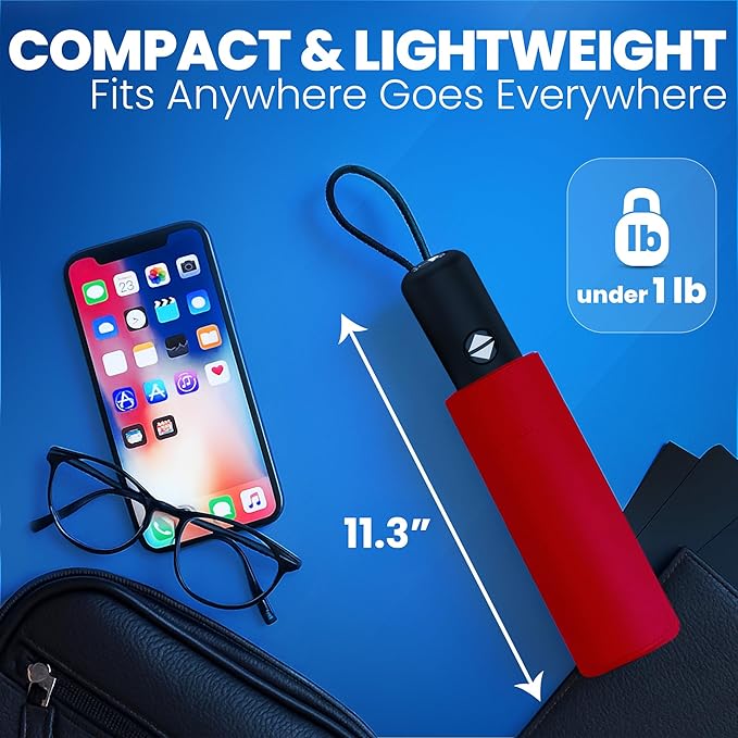Rain-Mate Windproof Compact Umbrellas for Rain - Strong Reinforced Fiberglass Rib Design & Auto Open & Close - Portable Folding Travel Umbrella - Lightweight & Packable for Women & Men, Easy Collapse