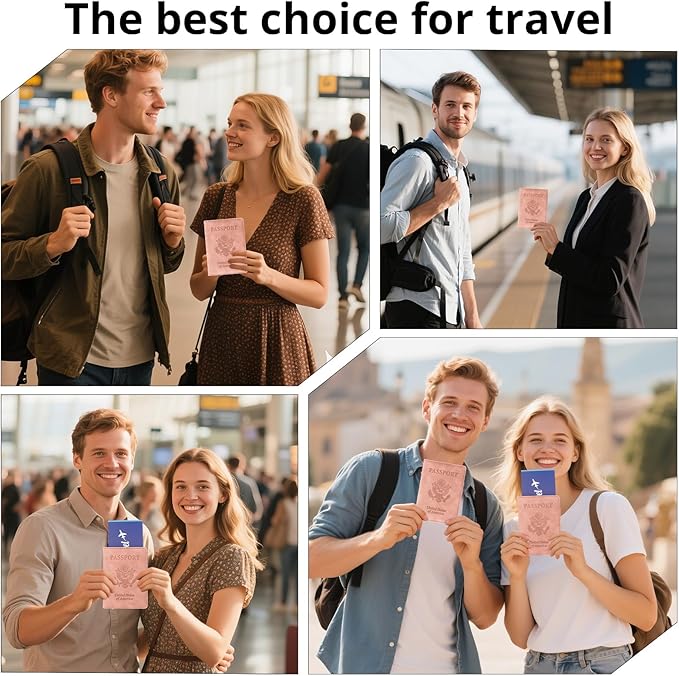 Passport Holder for Travel Essentials,RFID Blocking Passport Cover Wallet Card Case for Women and Men (Light Pink)