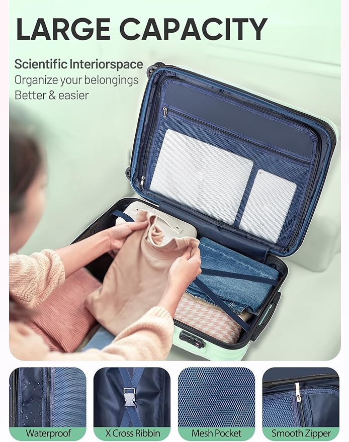 27 inch Luggage - Airline Approved Suitcases with Spinner Wheels, Built-In TSA Lock，Hard Shell Expandable Suitcases