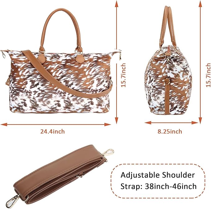 Weekender Bag Duffle Bag For Women Large Travel Tote Bag Overnight Weekend Bags With Shoulder Strap Cow Leopard Atzec…