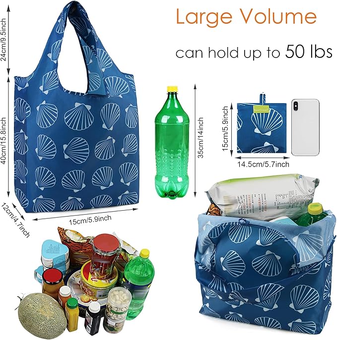 BeeGreen Animal Reusable Shopping Bags Cute Grocery Bag 6 Pack, Christmas Gift Bags Heavy-Duty Foldable Shopping Totes for Supermarket, Work & Travel, Large Washable Polyester Tote Bag with Handles