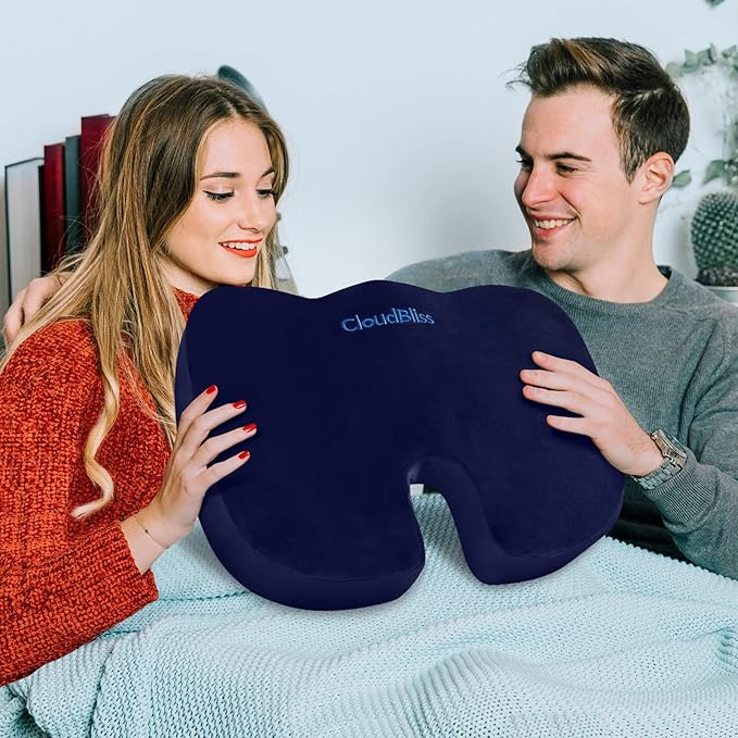 CloudBliss Gel Seat Cushion - Cooling Gel Enhanced, Memory Foam, Ergonomic Seat Cushion for Long Sitting for Office, Game, Car, Airplane (Large, Blue)