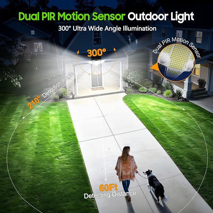 Solar Lights Outdoor 4Pack, Dual PIR & Curved 300° Wide Beam, 4000LM Solar Flood Lights Larger 3500mAh,Adjustable Solar Security Spot Lights Waterproof for Yard- Black