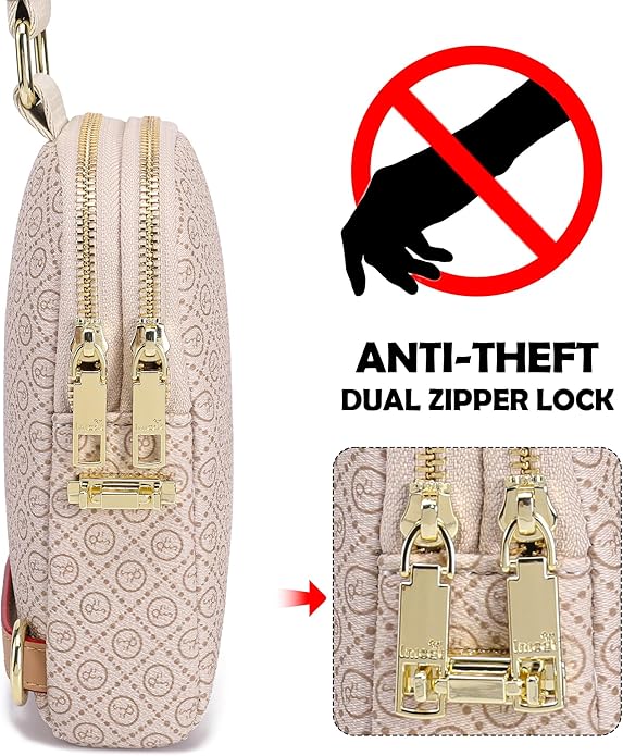 INICAT Anti Theft Crossbody Bag for Women, Small RFID Blocking Sling Purse with Zipper Lock for Travel, Vegan Leather