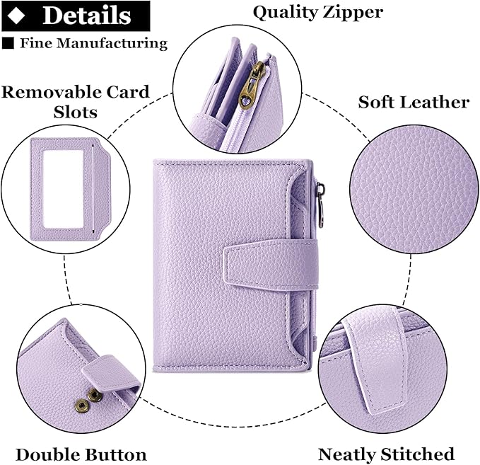 Airkit Small Wallet Women RFID Blocking Soft Leather Bifold Compact Card Holder Wallet for Women with Zipper Coin Pocket 4 ID Window