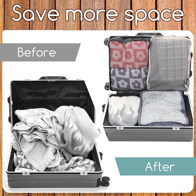 SHENLIU 12 Pcs XL Packing Cube for Travel Luggage Organizer, 17.7 x 12.99 x 4.72 inches Reusable Black Gray Beige Mesh Travel Luggage Bags for Hiking Camping Accessory