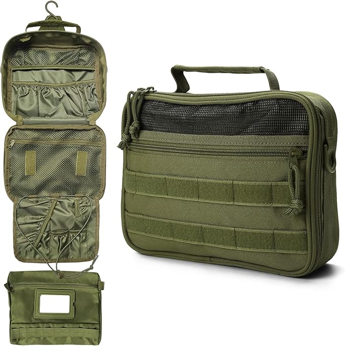 Mens Toiletry Travel Bag, Tactical Toiletry Bag for Men, Bathroom Hanging Travel Toiletry Bag for Men Shaving Hygiene Bag Travel Toiletry Organizer Short Trips Bag, Green