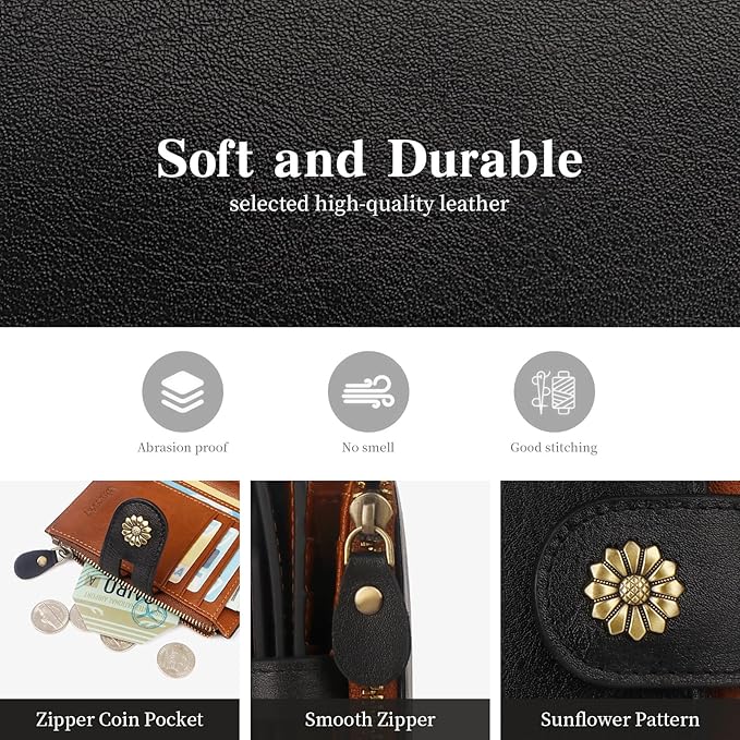 Wallet Women,RFID Blocking Leather Womens Wallet Bifold Compact Card Holder Small Wallet for Women with Removable ID Window blackbrown