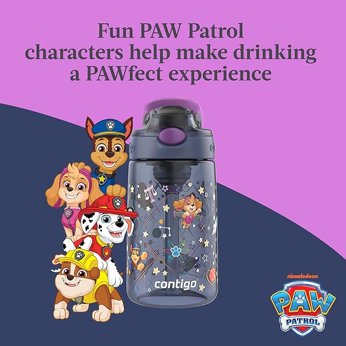 Contigo Aubrey Paw Patrol Leak-Proof Spill-Proof Water Bottle with Autospout, 14oz, Paw Patrol Space Zodiac, Purple