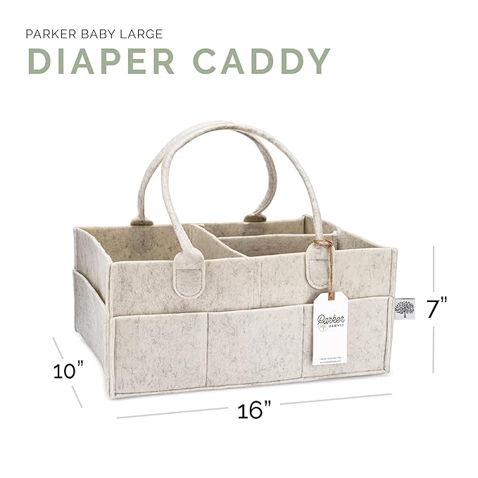 Parker Baby Diaper Caddy - Nursery Storage Bin and Car Organizer for Diapers and Baby Wipes - White, Large