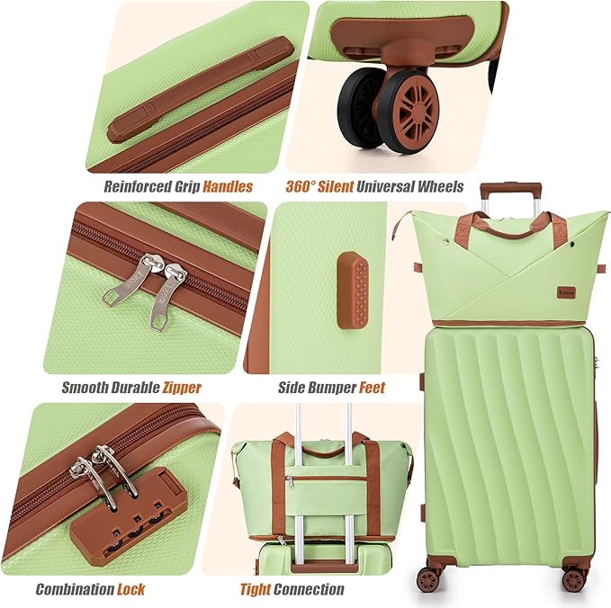 Luggage Sets 6 Piece Suitcases with Wheels,ABS Hard Case Suitcases with Spinner Wheels,Durable Travel Luggage(LightGreen, 6 Piece Set(16"/20"/24"/28")