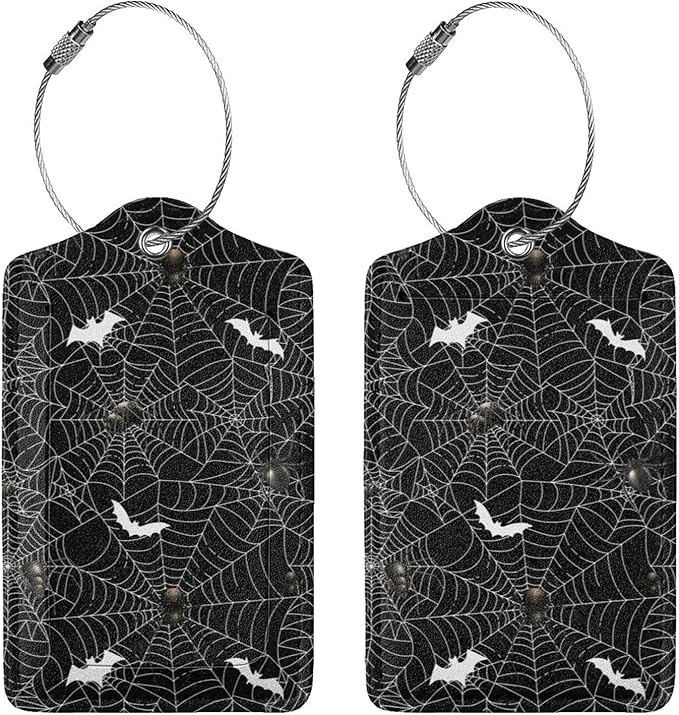 Halloween Luggage Tags Set of 2 Leather Stainless Steel Loop Label Tag for Travel Bag Suitcase