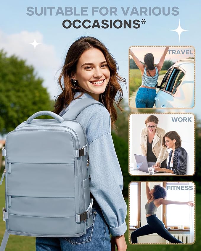 coofay Travel Backpack For Women Men Airline Approved Carry On Backpack Flight Approved Waterproof Sports Luggage Backpack Casual Daypack Small Hiking Backpack Grey Blue
