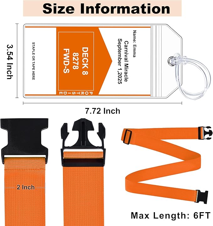 8 Pack Luggage Straps and Cruise Luggage Tags Set (4 Straps, 4 Wide Tags), Luggage Straps for Suitcases TSA Approved Suitcase Tags, Orange