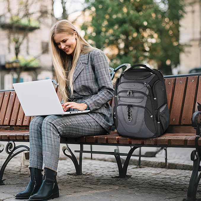 KROSER Friendly Travel Laptop Backpack 18.4 inch XXXL Gaming Backpack Water-Repellent College Daypack Business Backpack with RFID Pockets & USB Port for Men/Women-Black/Grey