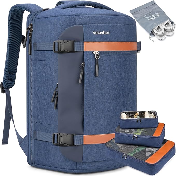 42L Travel Backpack with 4 Packing Cubes, TSA Friendly Flight Approved Carry-On Bag, Water-Resistant Weekender Business Backpack for Men Women, Fits 17.3" Laptop