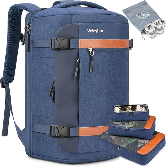 42L Travel Backpack with 4 Packing Cubes, TSA Friendly Flight Approved Carry-On Bag, Water-Resistant Weekender Business Backpack for Men Women, Fits 17.3" Laptop