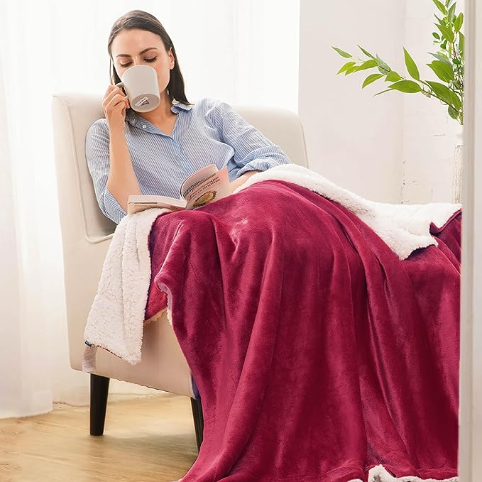 Bedsure GentleSoft Sherpa Fleece Twin Size Blanket for Couch, Non-Heated, Thick and Warm Throw for Girls and Women, Soft Fuzzy Plush Twin Blanket for Winter, Red, 60x80 Inches