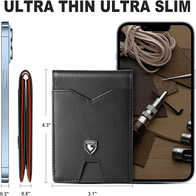 GSOIAX Slim Wallet for Men Rfid Blocking Leather Bifold Front Pocket Carbon Fiber Credit Card Holder Novelty Wallets With Gift Box (Black and Red)