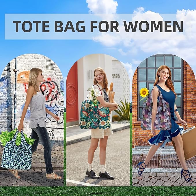6 Pack Reusable Grocery Bags Heavy Duty with Handles, Reusable Shopping Bags for Women, Foldable, Washable for Store, Travel