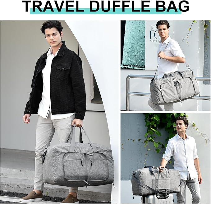 Dimayar 40L Travel Duffle Bag - Foldable Duffel Bag with Shoes Compartment - Overnight Bags Waterproof & Tear Resistant(Gray)