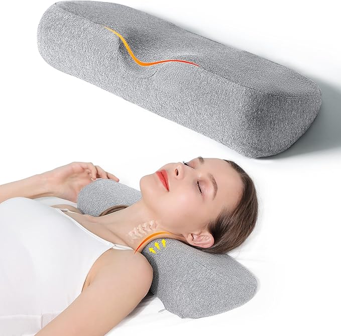 Cervical Neck Pillows for Pain Relief Sleeping, Memory Foam Neck Bolster Pillow for Stiff Pain Relief, Neck Support Pillow Neck Roll Pillow for Bed Pillow (Light Grey)