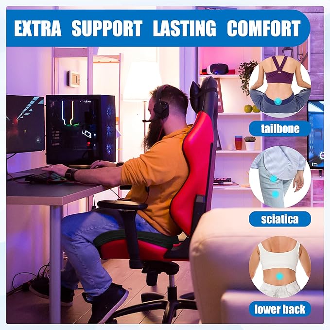 BALAPET Ultra Soft Gaming Chair Cushion for Long Sitting Gamers,Tailbone Pain Reduce Cushion for Office Chair(Black)