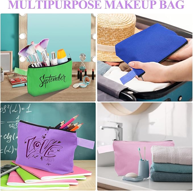 Frienda 40 Pack Canvas Makeup Bags Bulk Cosmetic Bags with Bottom Travel Canvas Zipper Pouch Multi Purpose Blank for Women Purse Toiletry Pencil DIY Craft, 10 Colors (8.7 x 5.1 x 1.7 Inch)