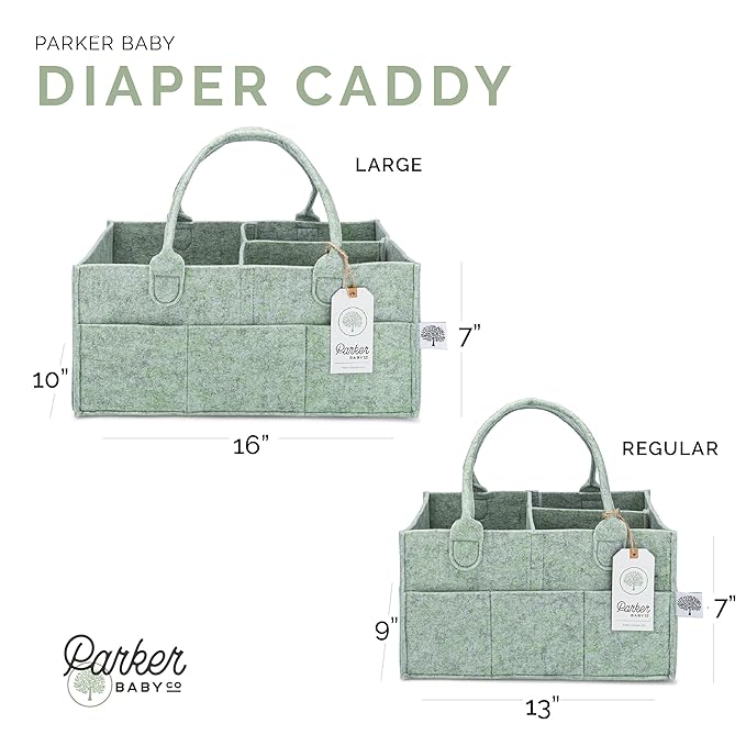 Parker Baby Diaper Caddy - Nursery Storage Bin and Car Organizer for Diapers and Baby Wipes - Sage Green, Large