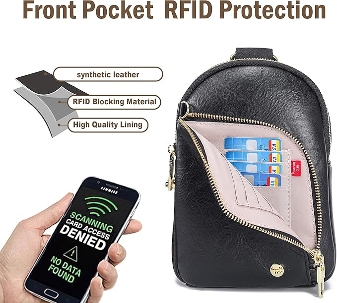 INICAT RFID Blocking Sling Bag, Anti Theft Crossbody Bag for Women, Travel Fanny Pack Style Purse, Vegan Leather