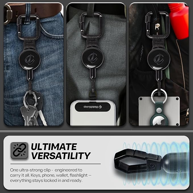 ClutchLoop Anti-Theft Phone Tether - Universal Adhesive Anchor, Retractable Steel Line and Locking Carabiner