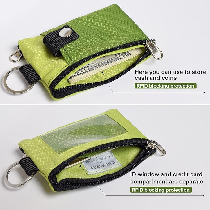 CHENSPRX Minimalist RFID Blocking Small Wallet with ID Window,WaterResistant Zip Id Case Wallet with Lanyard Keychain for Cards,Cash,Travel,Women,Men