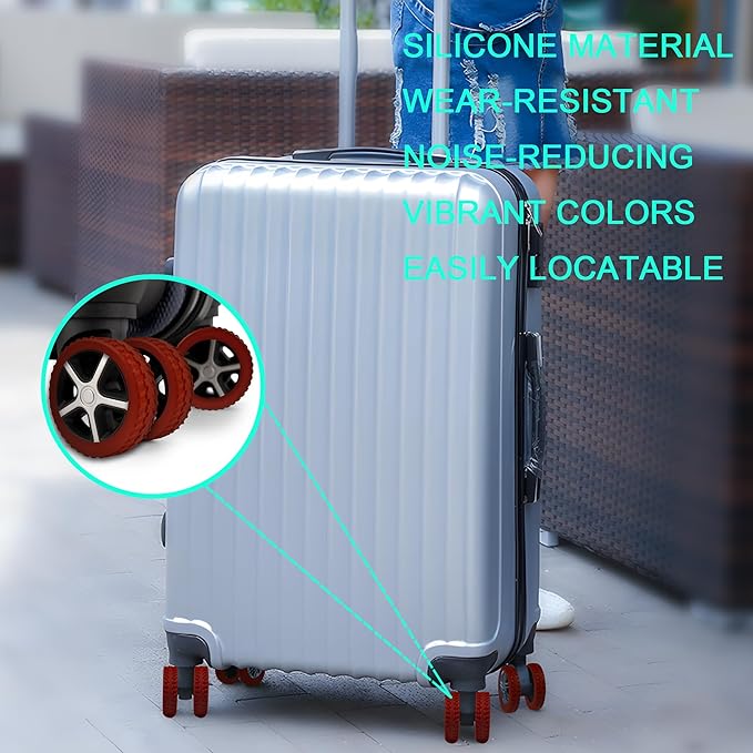 (8 Pack) Silicone Luggage Wheel Covers for 8-Spinner Wheel Suitcases, Mute & Shock Absorption Protector, Wear-Resistant & Noise-Reducing, Perfect for Travel (Deep Red)